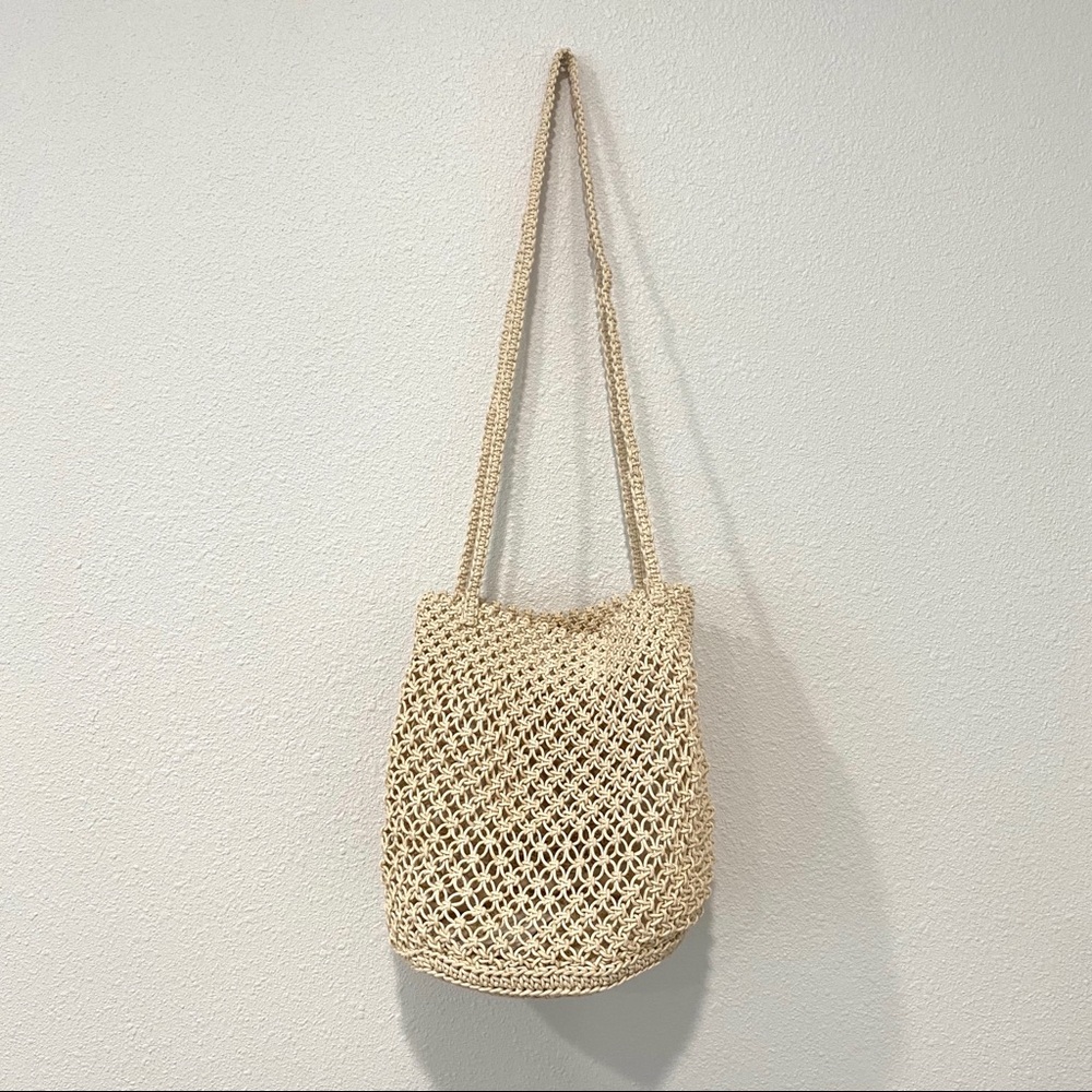 Cream Macrame Bucket Bag - Picture 2 of 5